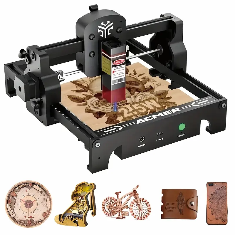 ACMER S1 Entry-Level Laser Engraver, 2.5W Laser Engraver, 130x131mm Working Area, Ideal For Wood, Acrylic, Leather, Crafts, And Small Businesses. No Installation Required. Perfect For Beginners. Engrave Wooden Signs, Painted Surfaces