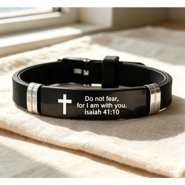 Christian Cross Silicone Sport Bracelet, Adjustable Bible Verses Wristband for Men & Women