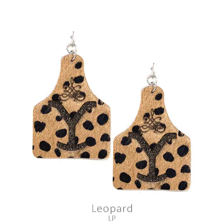 Yellowstone Leather Cow Tag Earrings-Leopard