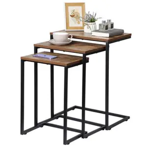 JupiterForce Modern Nesting Coffee Table Set of 3 C Table for Living Room Sofa Metal Legs