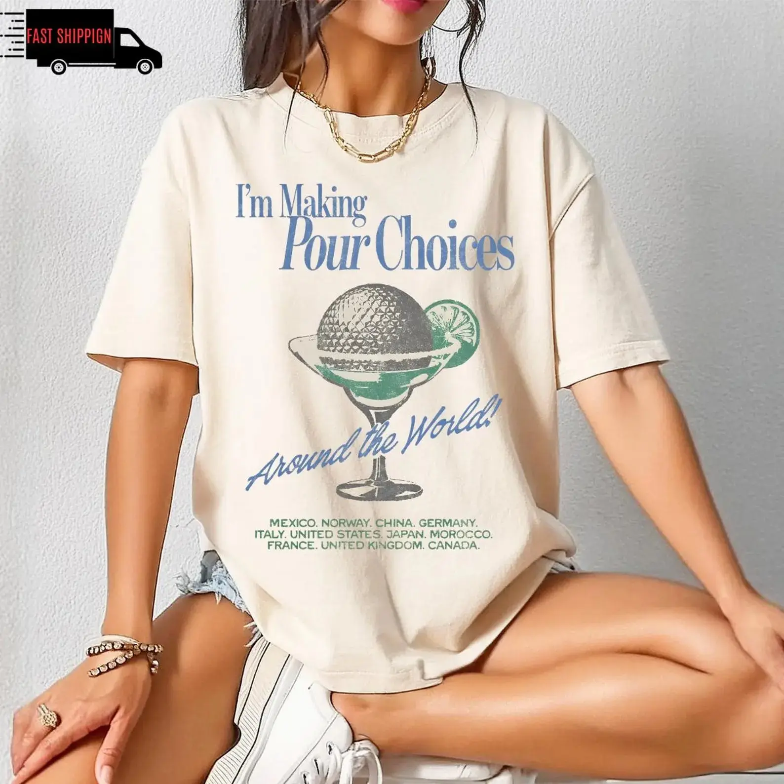 Comfort Colors Retro Cartoon Epcot I'm Making Pour Choices Around The World Shirt, Cartoon Epcot Shirt, Epcot World Tour Shirt, Gift for Her, Birthday Gift, Holiday Shirt, Family Trip Outfits
