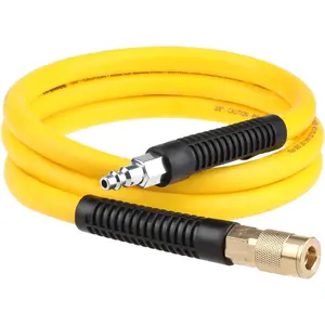 Hybrid Lead-in Air Hose 3/8 Inch x 6FT with 1/4"NPT Quick Coupler and Plug 300PSI Yellow Whip Compressor Hose Short