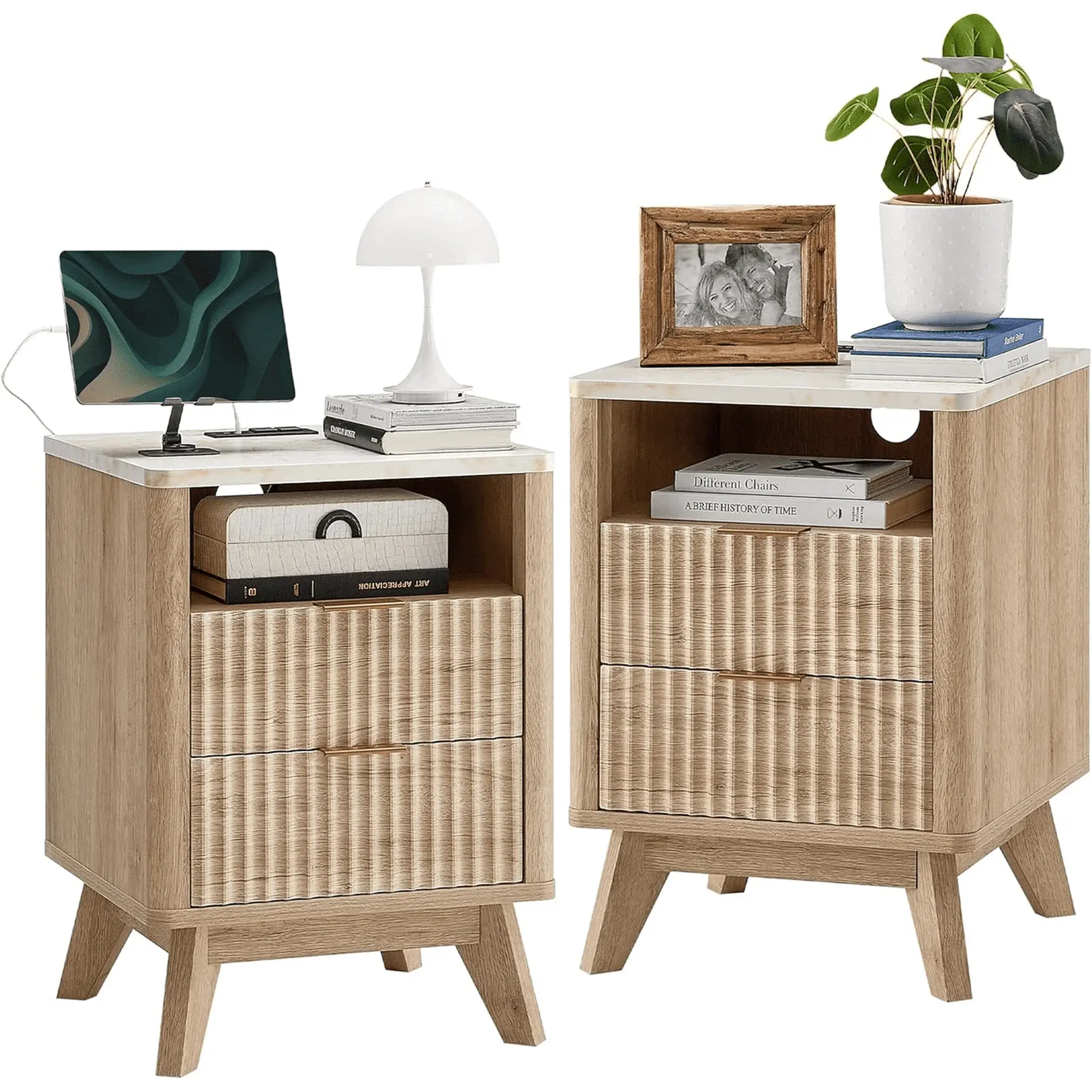 Wooden Nightstand - Functional Bedside Table with Storage Compartment