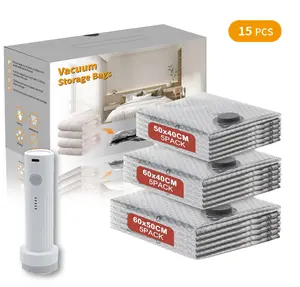 [2026 Upgraded]  Cordless Travel Vacuum Bag Set with USB-15/9 Pack Vacuum Compression Storage Bags,Savers for Clothing & Travel Essentials. Zipper Pouches, Outdoor Packing System, Hand Organizer, Christmas Variety Pack Summervibes