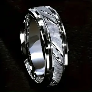 New Couple's Ring Set: Men's Band (8mm wide), Women's Band (6mm wide) — Featuring a stylish, minimalist aesthetic with a geometric beveled design. Perfect for everyday wear and parties, making it the ultimate Valentine's Day gift for your loved one.