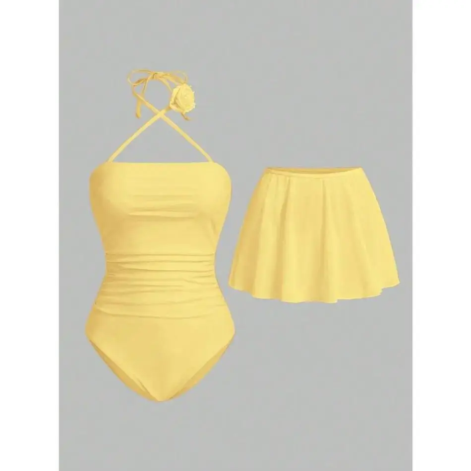 2026 New Sexy Bandage One Piece Swimsuit For Women Solid Flowers Swimwear Female Bodysuit Monokini Bathing Suit Beachwear Bather