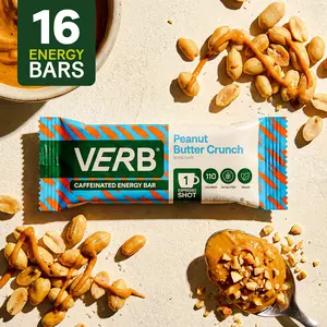 Peanut Butter Crunch Energy Bars – 16 Pack (26g Each) Plant Based Caffeine Snack