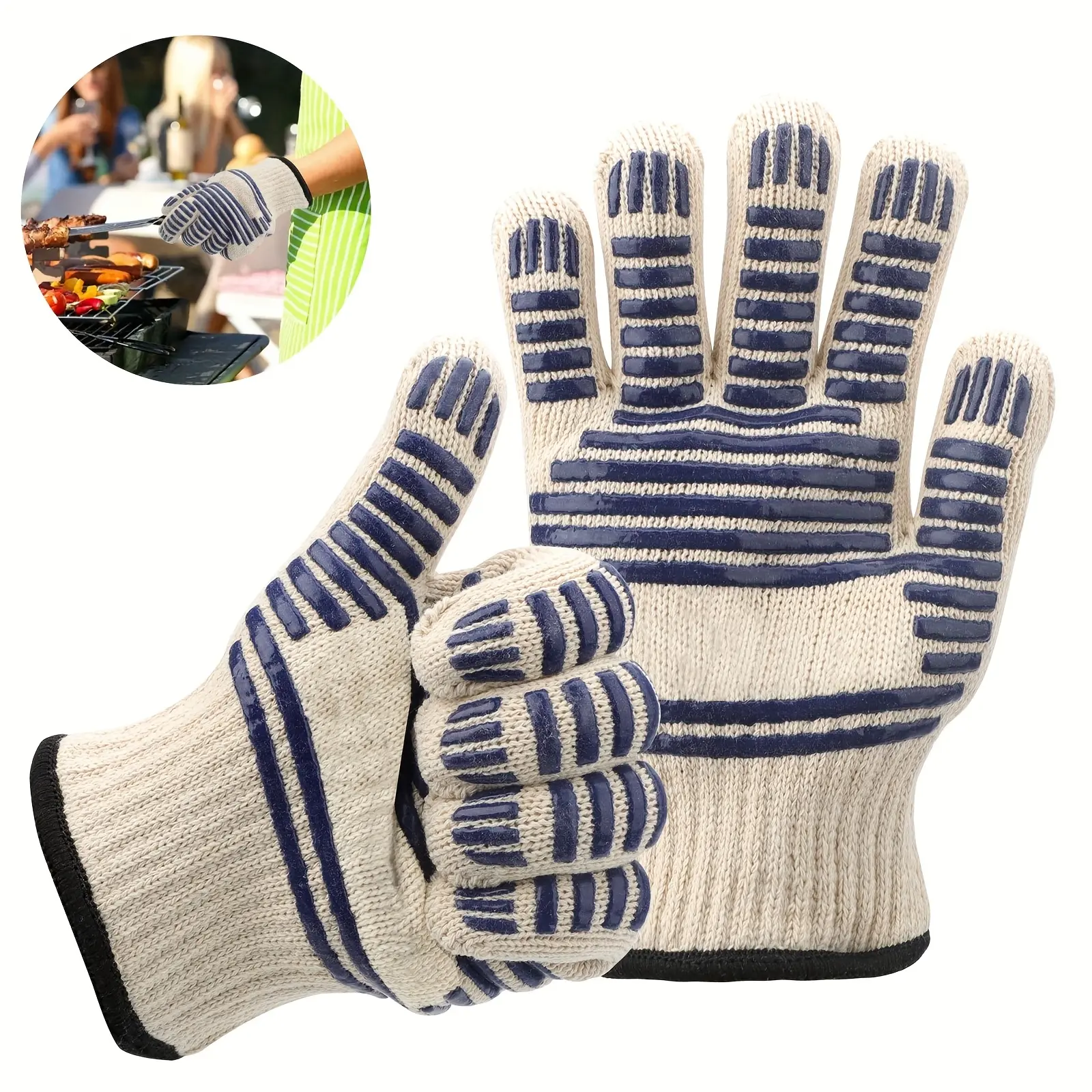 Oven Mitt - Silicone non-slip, heat-resistant, insulated, cooking gloves for grilling, barbecuing, baking and fireplace smoking, long cuffs for comfort and protection, stylish multifunctional insulated gloves
