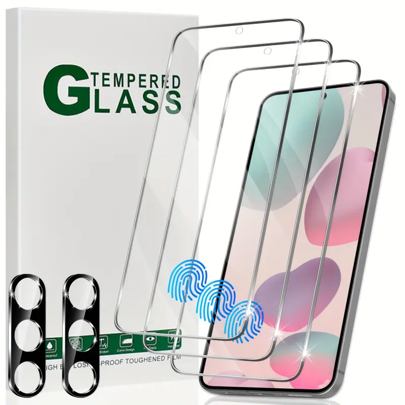 3+2 Screen Protector for Galaxy S24 S24 Plus S24 Ultra S24 FE 9H Tempered Glass HD Clear 2.5D Full Coverage Camera Lens Film No Bubble