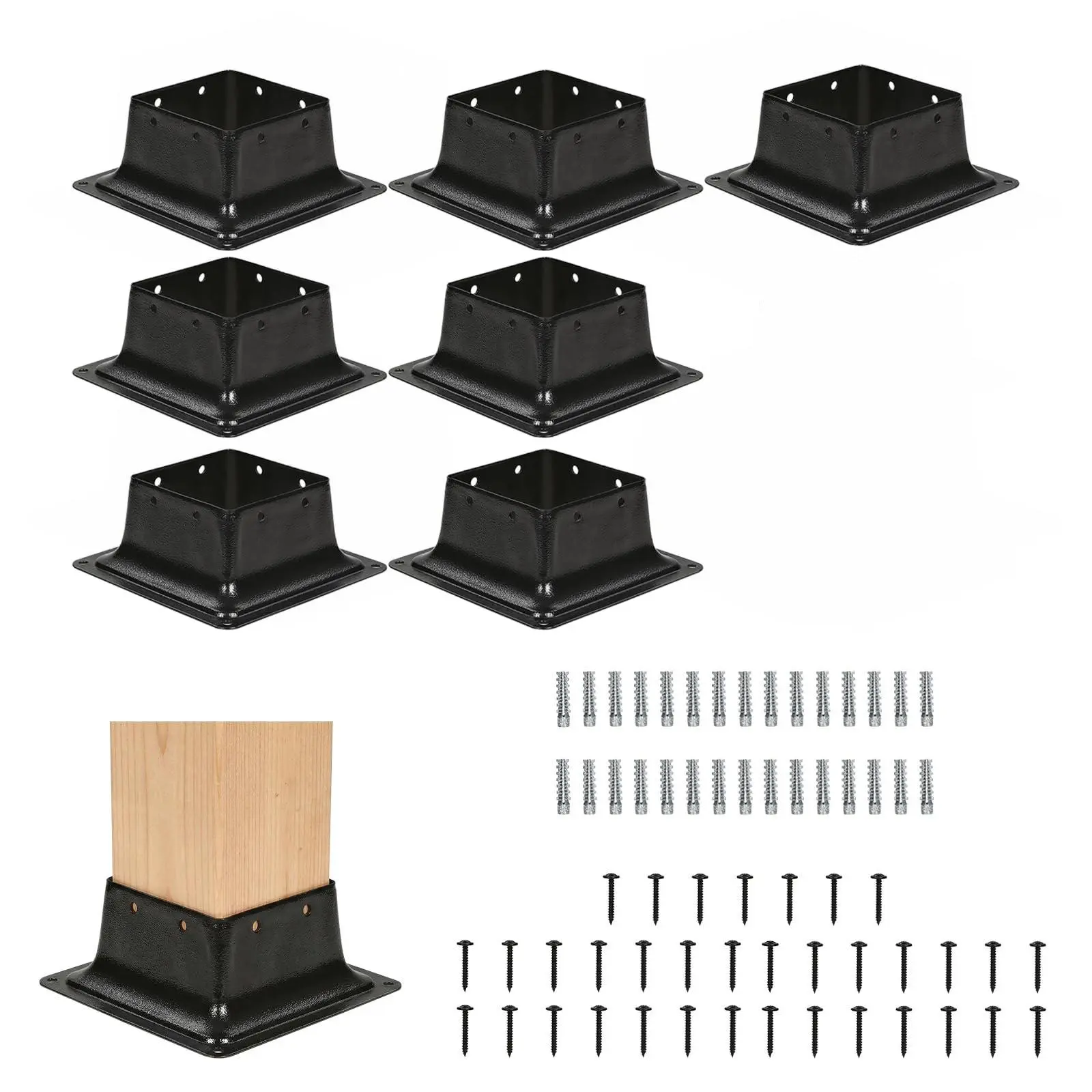 4x4 Post Base Bracket 3/4/8/10 Pcs, Internal 3.6" x 3.6" Heavy Duty Powder Coated Steel Post Base for Wood Post, Deck Post Anchor with Screws for Pergola Porch Fence Mailbox Railing