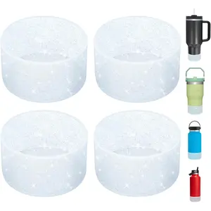 4Pcs Glitter Silicone Boot for Stanley H2.0 30oz 40 oz &Hydro Flask 12-24 oz,Tumbler Boot Sleeve Bottom Protector for Stanley Cup Accessories, Clear