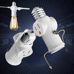 Light Socket to Plug Adapter - 2-Pack Pull Chain 2/3 Prong Adapter for E26/E27 Bulbs - Versatile for Garages, Living Rooms, Hallways &
