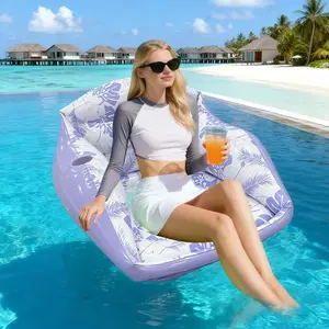 Inflatable Water Sofa Float Pool with Cup Holder, Minimalist Design Pool Chair, 3-In-1 Inflatable Pool Toy, Pool Float Lounge, Quick Inflate, Outdoor Use