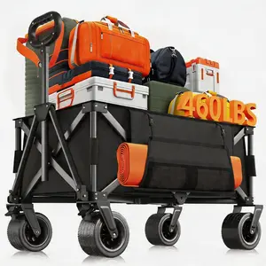 Heavy Duty Foldable Wagon Cart, 460LBS Capacity All-Terrain Utility Wagon with Wheels, 280L Large Collapsible Grocery Cart