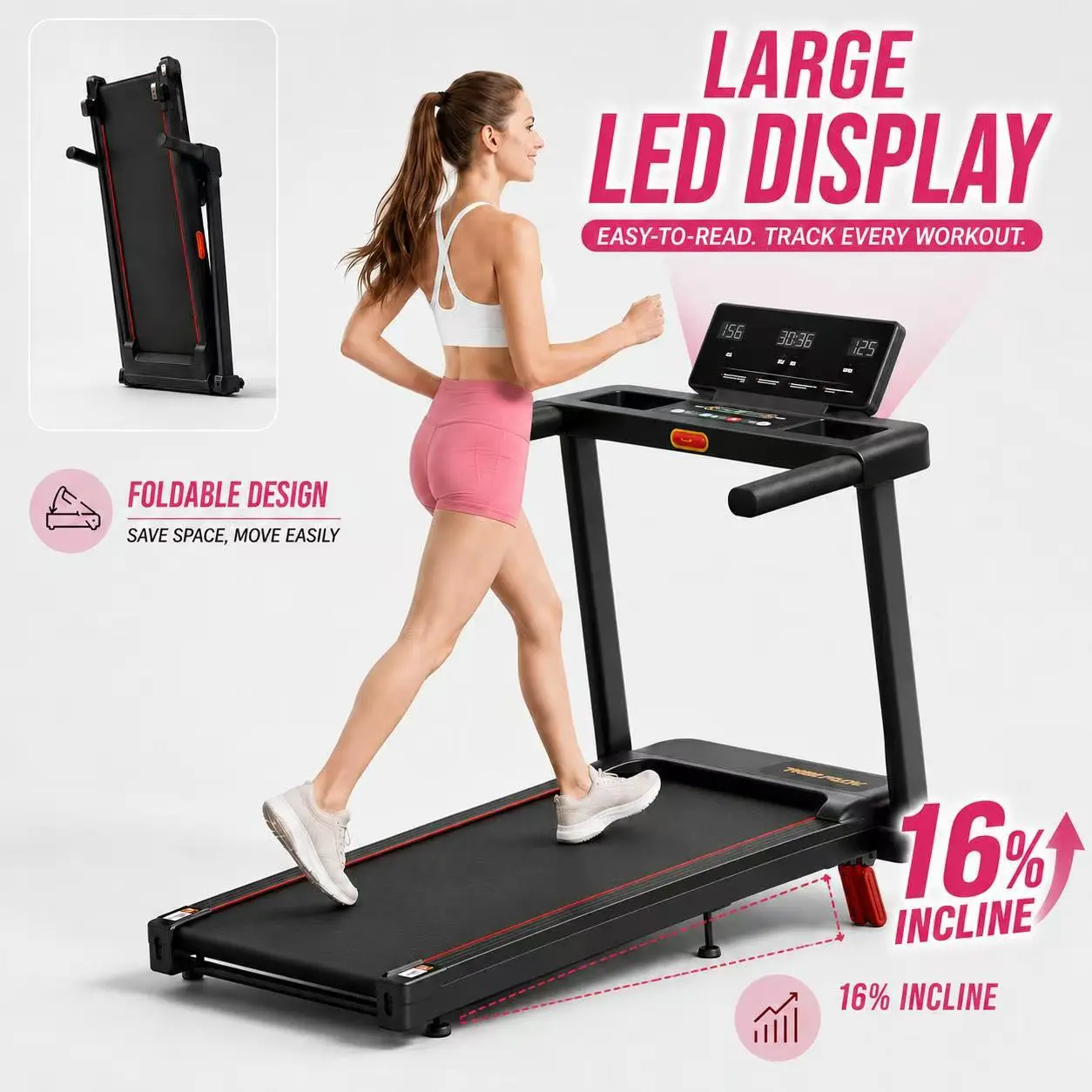 【JC 3-in-1 Walking pad】Foldable Handrail Adjustable Incline Treadmill, Light weight Under DeskWalking pad Treadmil, Low-Noise Motor Walking Pad, Remote Control & Wheels for Easy mobility, LEDDisplay Training Equipment Home Gym Equipment