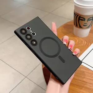 HISTORYOO Soft TPU Case For Samsung Galaxy S26 / S25 S24 Ultra S23 Plus S22 S21 S20 S25 FE S24 FE Magnetic Cover Soft Imitation metal design, ultra-thin, does not affect the signal For Magsafe Case Magnetic Charging Shockproof Camera Lens Cover protection