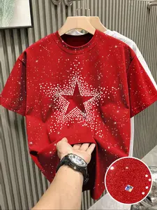 New Men's Casual Short Sleeve Round Neck T-Shirt, Fashlon Starry Sky Reflective Design, Sparkling Like a Starry Sky, Essential Item for Men's Outdoor Activities, Multiple colors to choose from