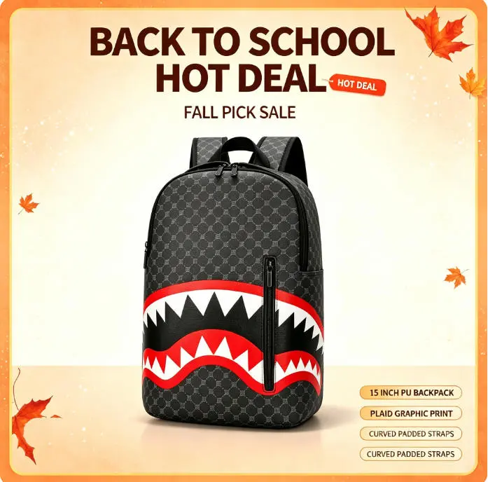 15-inch PU laptop backpack with striking plaid print, featuring checkered design and stitching details. It comes with ergonomic curved padded shoulder straps and a large capacity of 20-35 liters, suitable for school, commuting and travel.