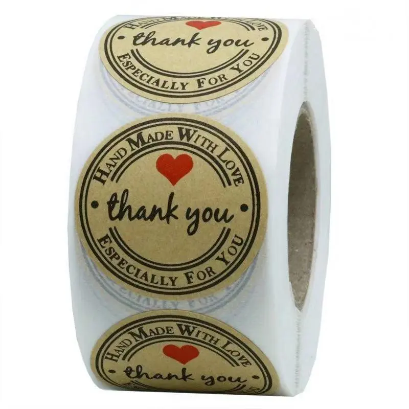 Thank You Lettering Sticker, 500pcs/roll Round Self Adhesive Decorative Sticker, DIY Decals for Gift Greeting Card Water Bottle Laptop Phone, Self Adhesive Stickers, Decoration Sticker, Word Stickers