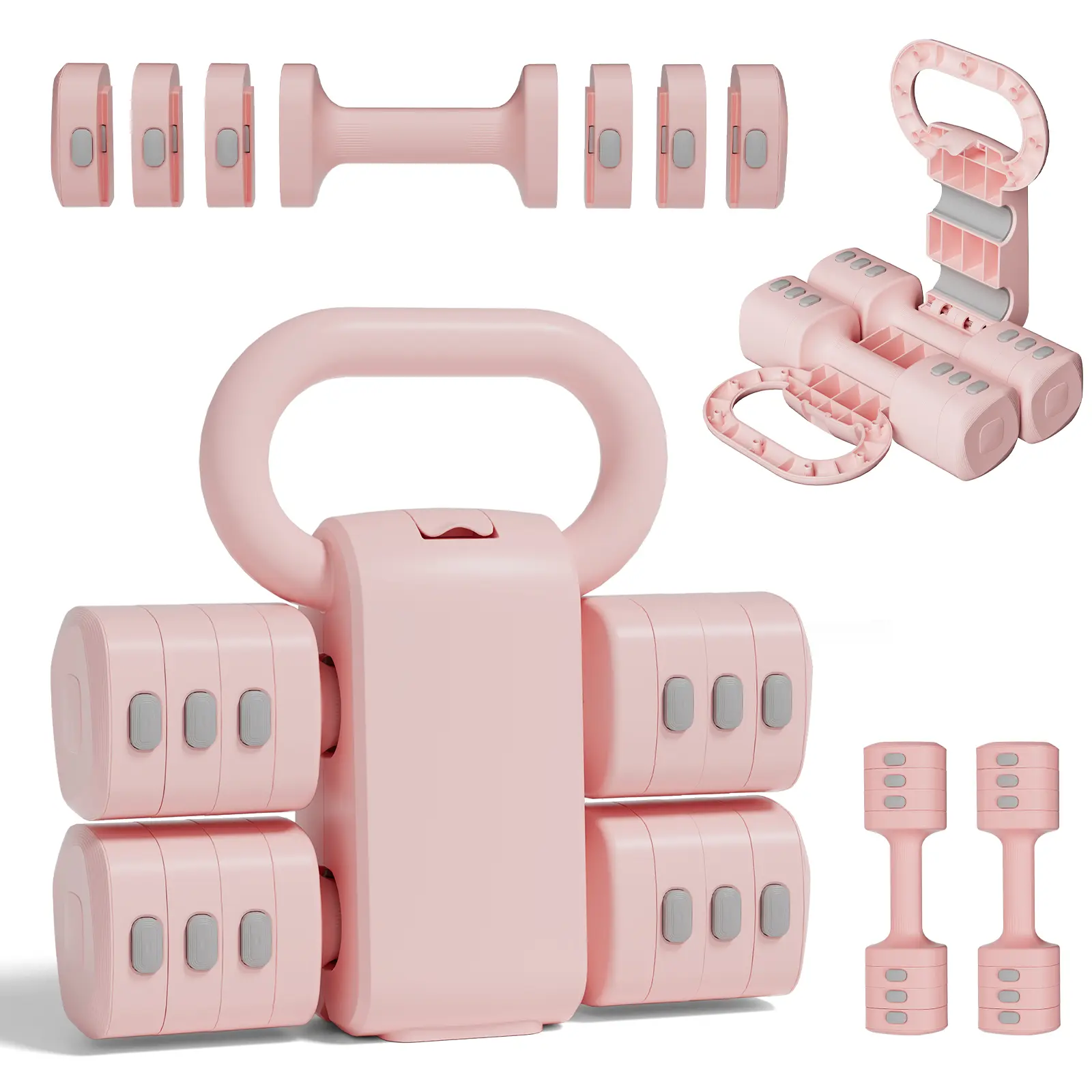 Adjustable Dumbbell Set for Women's Home Gym Fitness, 2-in-1 Convertible Kettlebell with Square Anti-Roll Design & Double Lock, Quick Adjust 4-11 lbs, Anti-Skid, Adjustable Weights, Sturdy