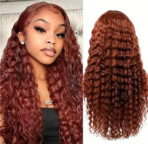 TikTok Viral Burmese Curly Wig 26 Inch Ginger Brown Human Hair Wig 33 # reddish brown wig