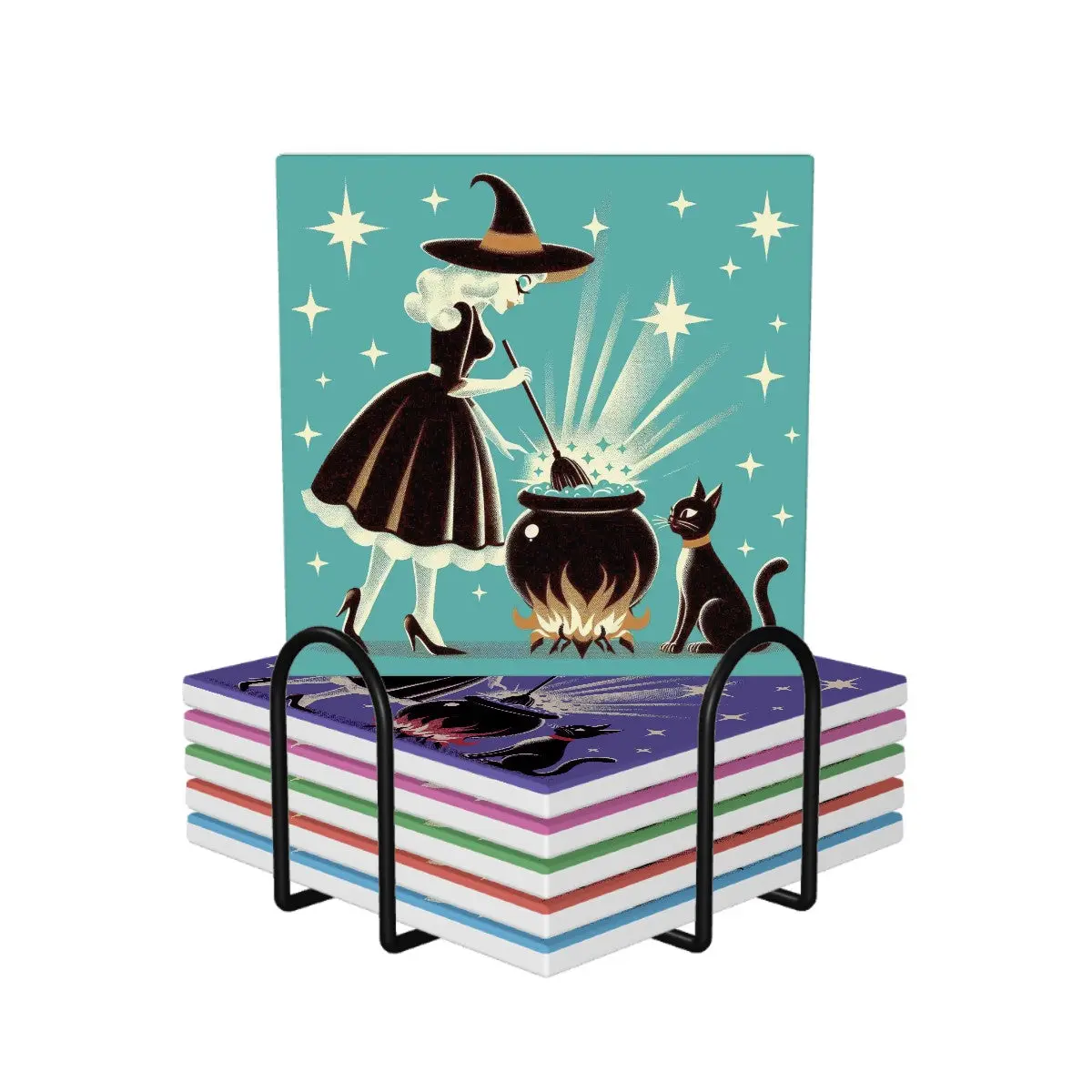 Witch's Brew Mid Century Modern Halloween Gothic Ceramic Coasters