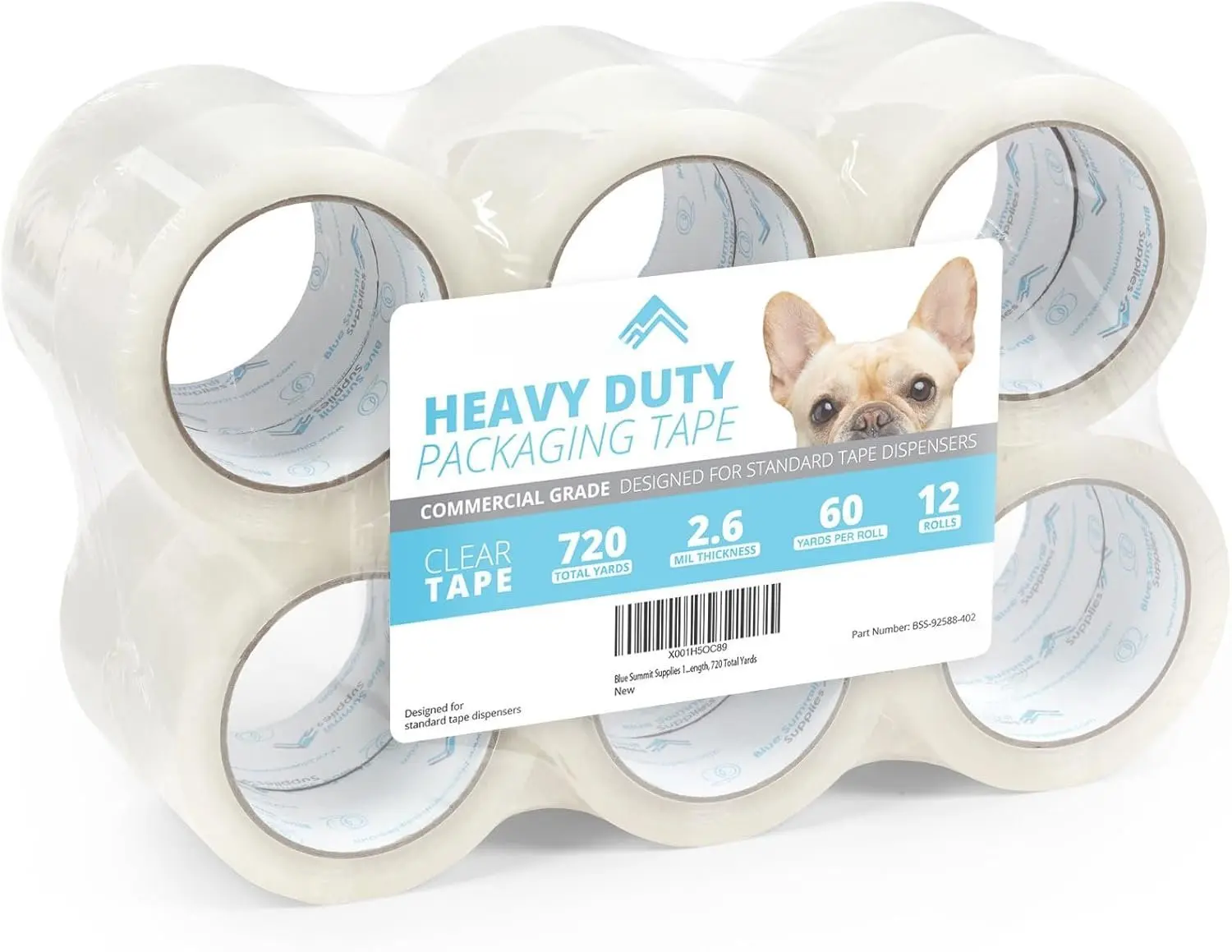 Clear Packing Tape Refills Bulk, 12 Pack, Heavy Duty Packaging Tape Rolls, 2 Inch Wide for Moving Boxes, Shipping, Sealing, 2.7mil Thick, 60 Yard Length, 720 Total Yards