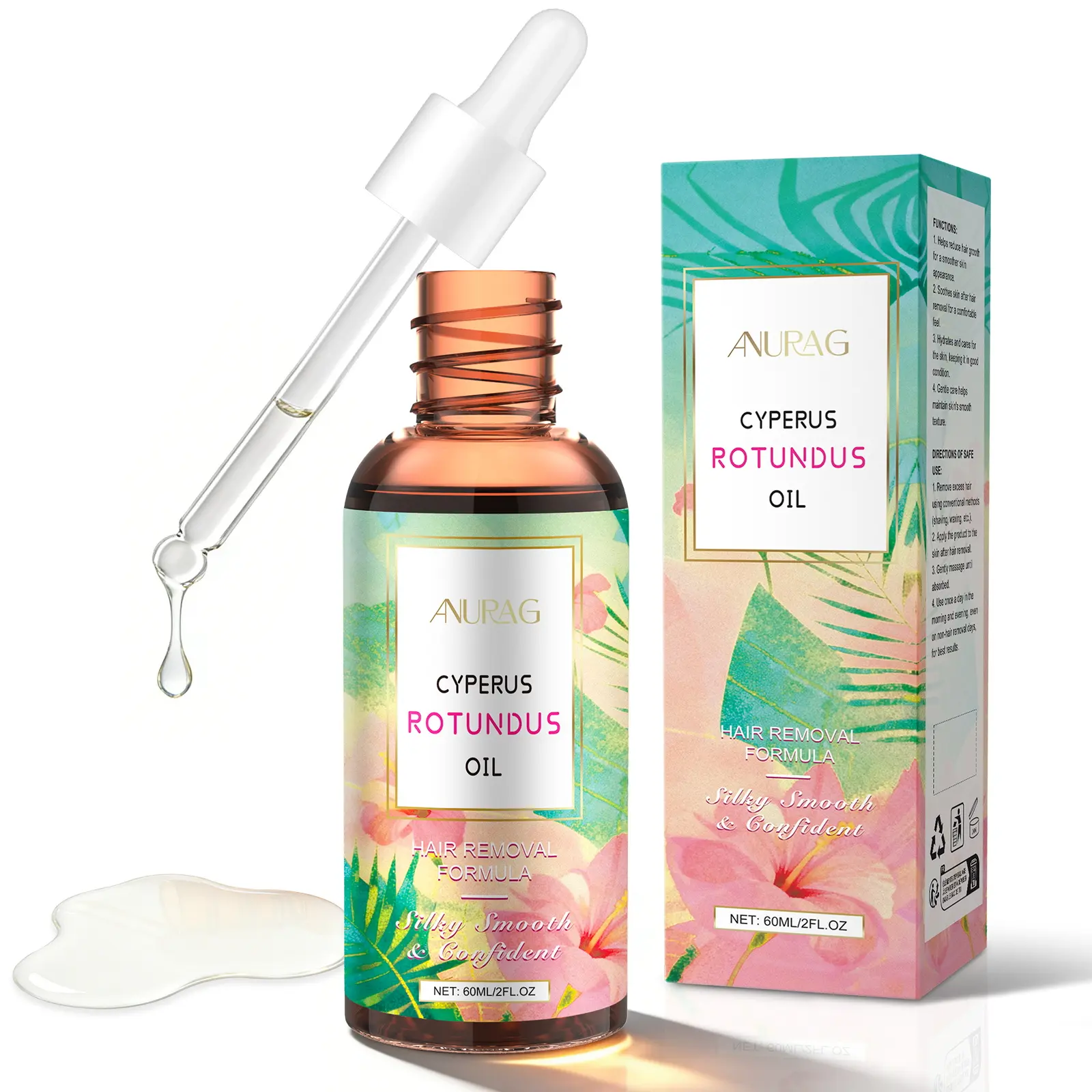 100% Pure Natural Hair Removal Oil Body Care Solution, 60ml, Reduces Hair Growth, Smoothing Skin, Suitable for All Skin Types, Cosmetic, Leaves Skin Feeling Soft And Smooth