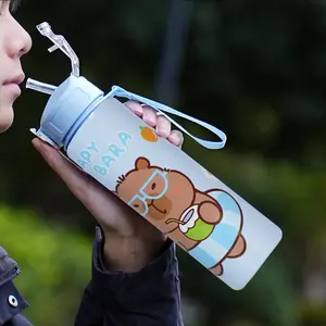 A large-capacity capybara sports water bottle - cute animal design, leak-proof and portable, suitable for schools, outdoor activities and travel, outdoor drinking utensils, cute water bottle