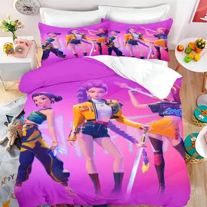 KPop Demon Hunters Duvet Cover Set, 3D Children's Bedding Set, Cute Printed Cartoon Duvet Cover, Bedroom Decor, Universal, Suitable for Children and Adults, Christmas Gift, Zipper Closure, Suitable for All Seasons