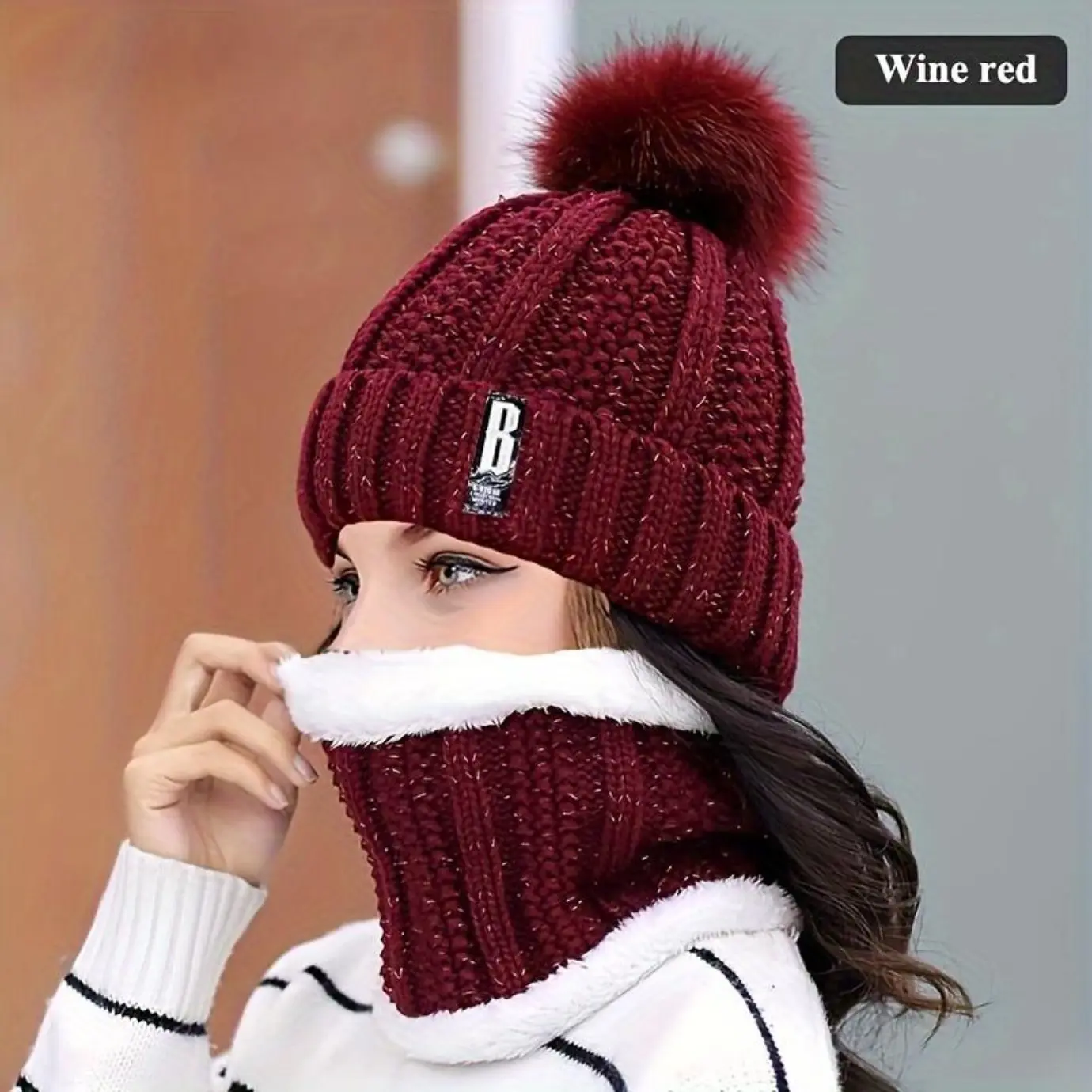 Casual Acrylic Knit Hat and Scarf Set, 2-Piece Winter Beanie with Thick Plush Lining, Windproof for Daily Wear & Cold Weather, Warmth, Essential