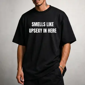 "Smells Like Upsety In Here" Humorous Text Black Cotton Casual Dad Tee