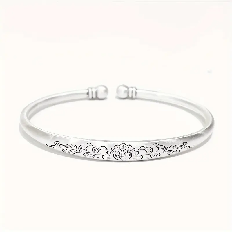 Female 925 Sterling Silver Boho Casual Bracelet, Elegant Delicate Floral Charm, Double Beads, Adjustable Chain for Daily Wear, Fashion Bracelets & Bangles, 925 Bracelets & Bangles