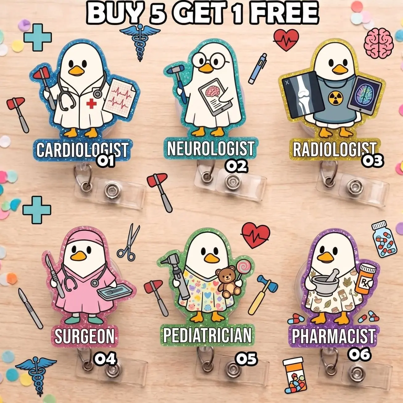 Cute Doctor Bird Badge Reel Retractable, Funny Pediatrician Cardiologist ID Badge Holder for Nurses, Pharmacist Surgeon Medical Gift Clip