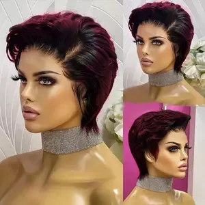 6 inches, Brazilian Human Hair Pixie Bob Wig 13x4 Lace Front, 180% Density Pre-Plucked with Baby Hair & Natural Hairline Wavy Short Wigs
