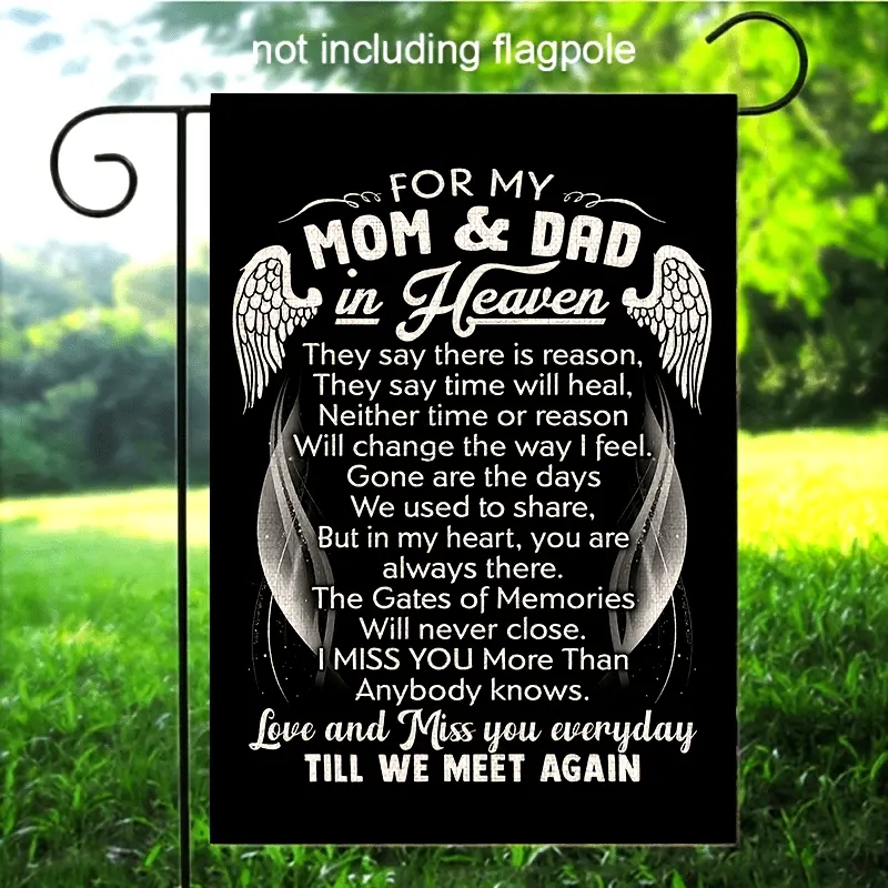 Double-Sided Memorial Garden Flag for Mom & Dad, Durable Linen/Burlap, Outdoor Grave Decorations (Flag Only)