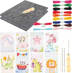 16 Pcs Needles Set for Teenager, Embroidery Pictures, Felt Pad, Felt Needle, Large Eyelet Needles, Bead Needles and 12 Embroidery Rope DIY Handmade Crafts - Home Improvement.