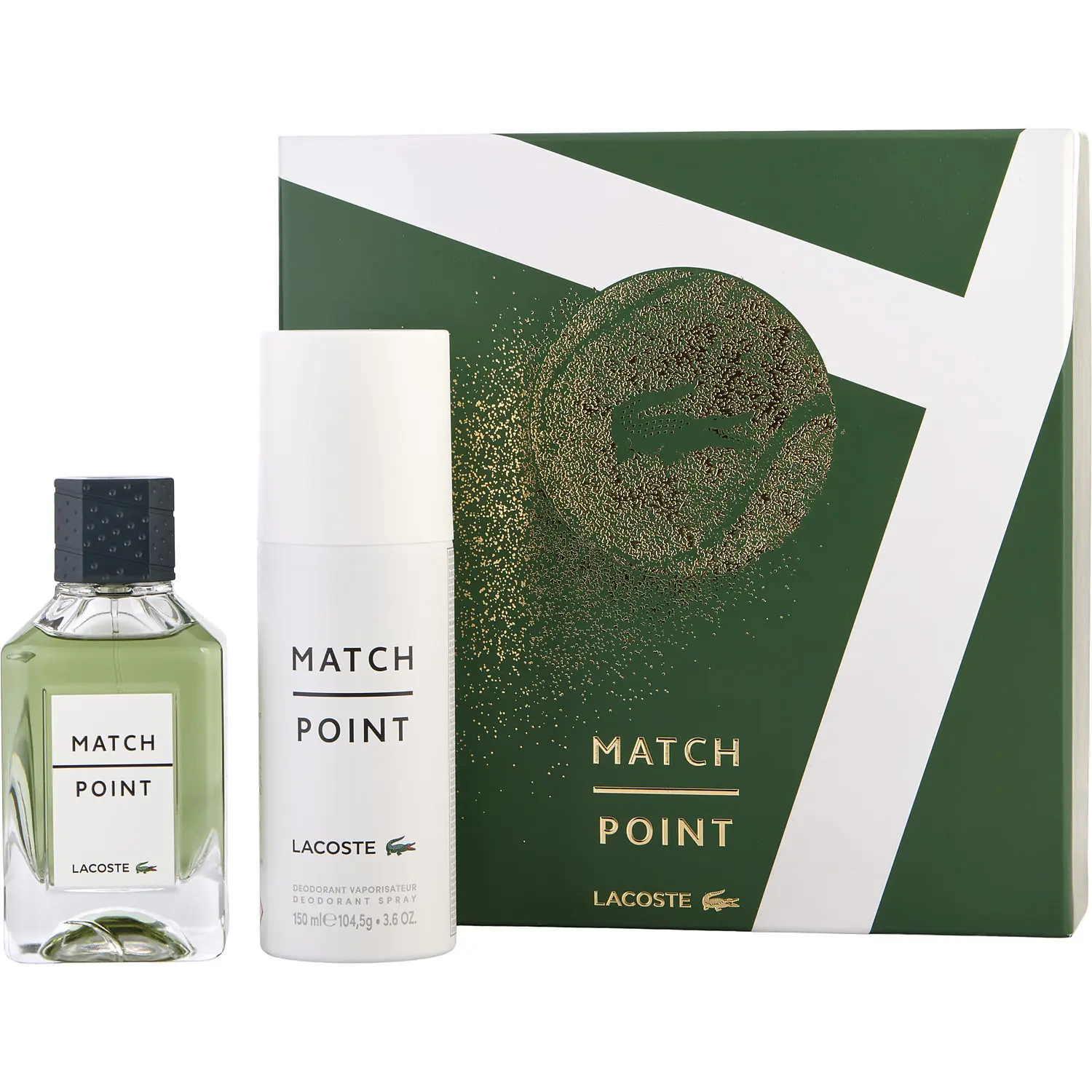 Lacoste Match Point Set-Edt Spray 3.4 Oz & Deodorant Spray 5 Oz For Men