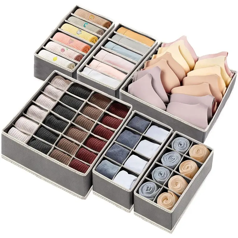 Collapsible Fabric Underwear/Socks/Pants Organizer Set - Rectangle, Durable, Modern Bedroom Closet Drawer Dividers, Washable Breathable Sock Sorter, Bra Storage Box, Space-Saving College Dorm Essentials
