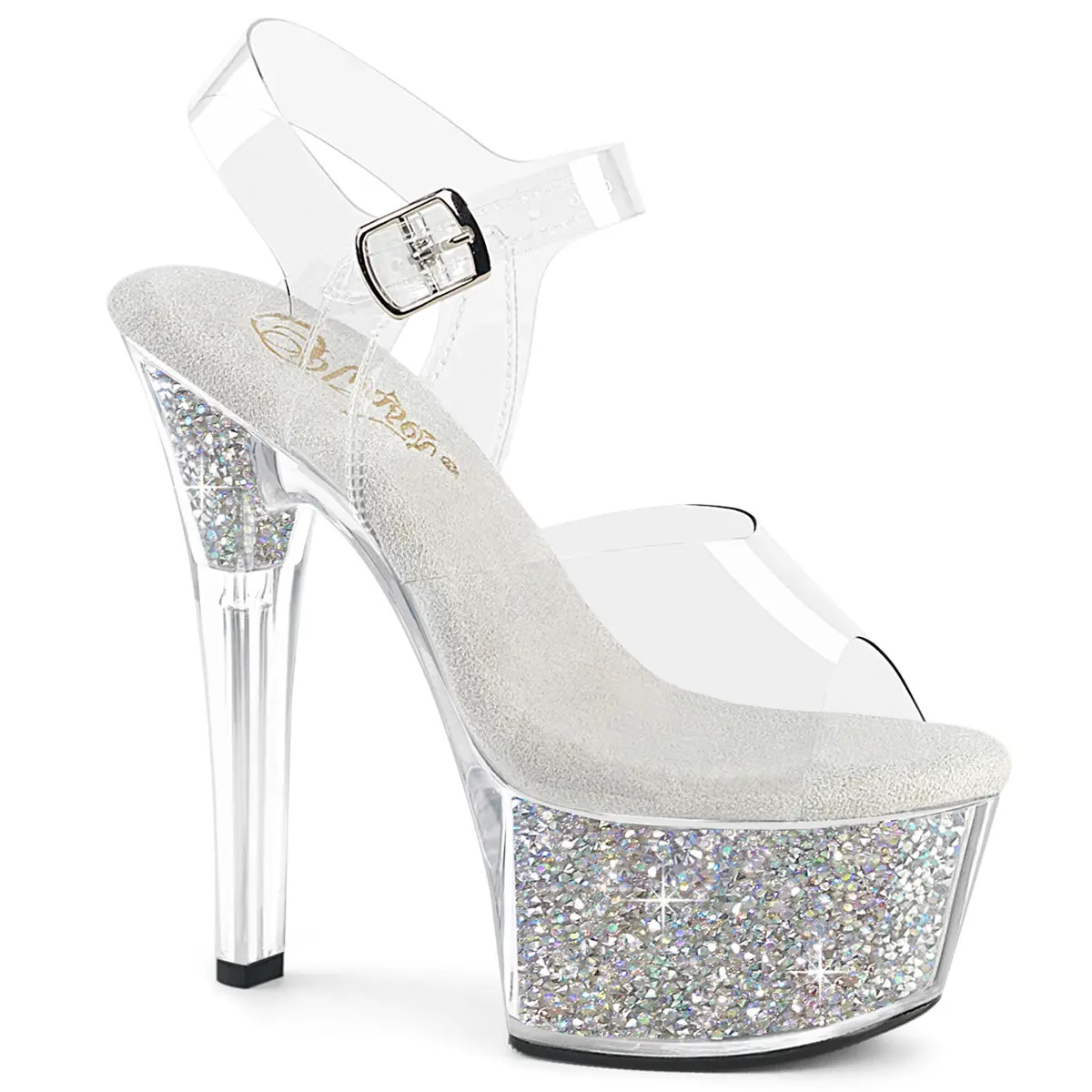 Pleaser Aspire-608RSI Women's Glamorous Heeled Footwear - 6 in Platform High Heels for Women, Clear/Silver Rhinestones, All-Season Shoes, Stylish, Elegant, Classy, Fashion, Pleaser Heels