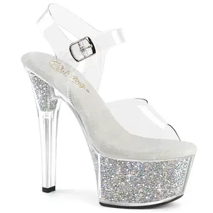 Pleaser Aspire-608RSI Womens Sandals in Clear/Silver Rhinestones
