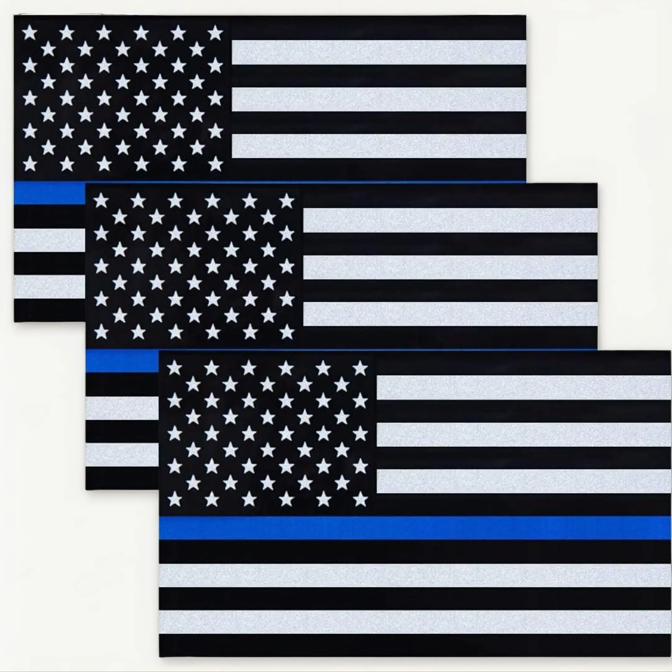 Besby 3Pc 5" x 3" Thin Blue Line US Flag Stickers - Waterproof Vinyl Americana Decals with Strong Adhesive, Reflective Fade Resistant Ink, Car Truck Vehicles Laptop DIY Scrapbooking Supplies for Police Support