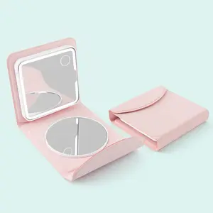 Compact Folding Makeup Mirror - 5X Magnifying + LED Touch Dimmable Waterproof Mirror