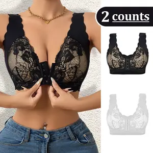2 Pack Women’s Front Closure Lace Bras,Comfortable  Seamless Soft full coverage Womenswear Bridal bras women minimizer bra