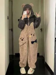 1pcs Women's Cute Cartoon Bear Hoodie Dress, Unicorn Design Winter Role Play Onesie, Kigurumi Paws, Christmas Party Casual and Pajamas