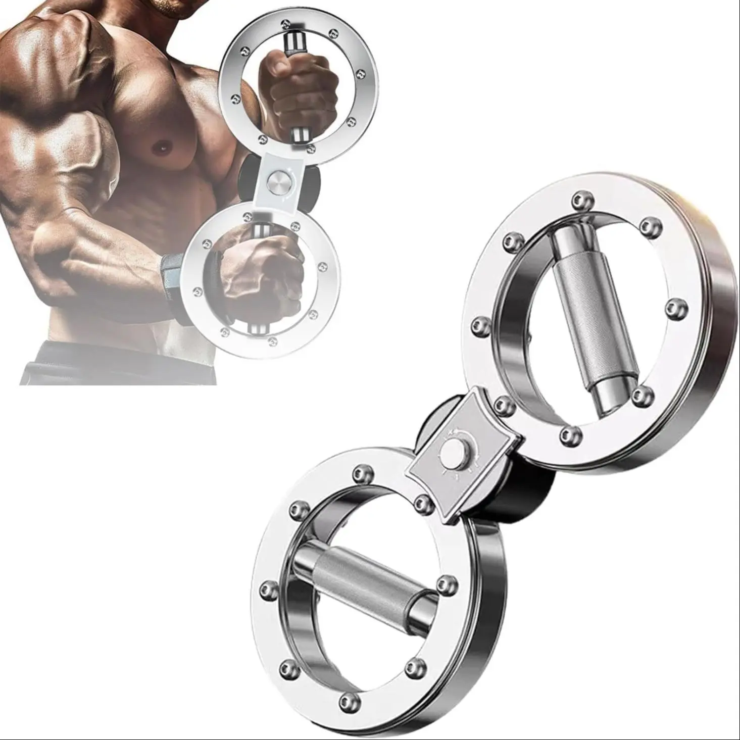 Arm Workout Machine - 360-Degree Rotatable Stainless Steel Compact Strength Trainer, 12 Lbs Adjustable Resistance, Knurled Grip Hold, Rotatable Ring, Ideal for Home Gym, Rehab Sessions, Boxing Punch Mode, Adult Fitness Equipment, Arm Strength Trainer, Exe