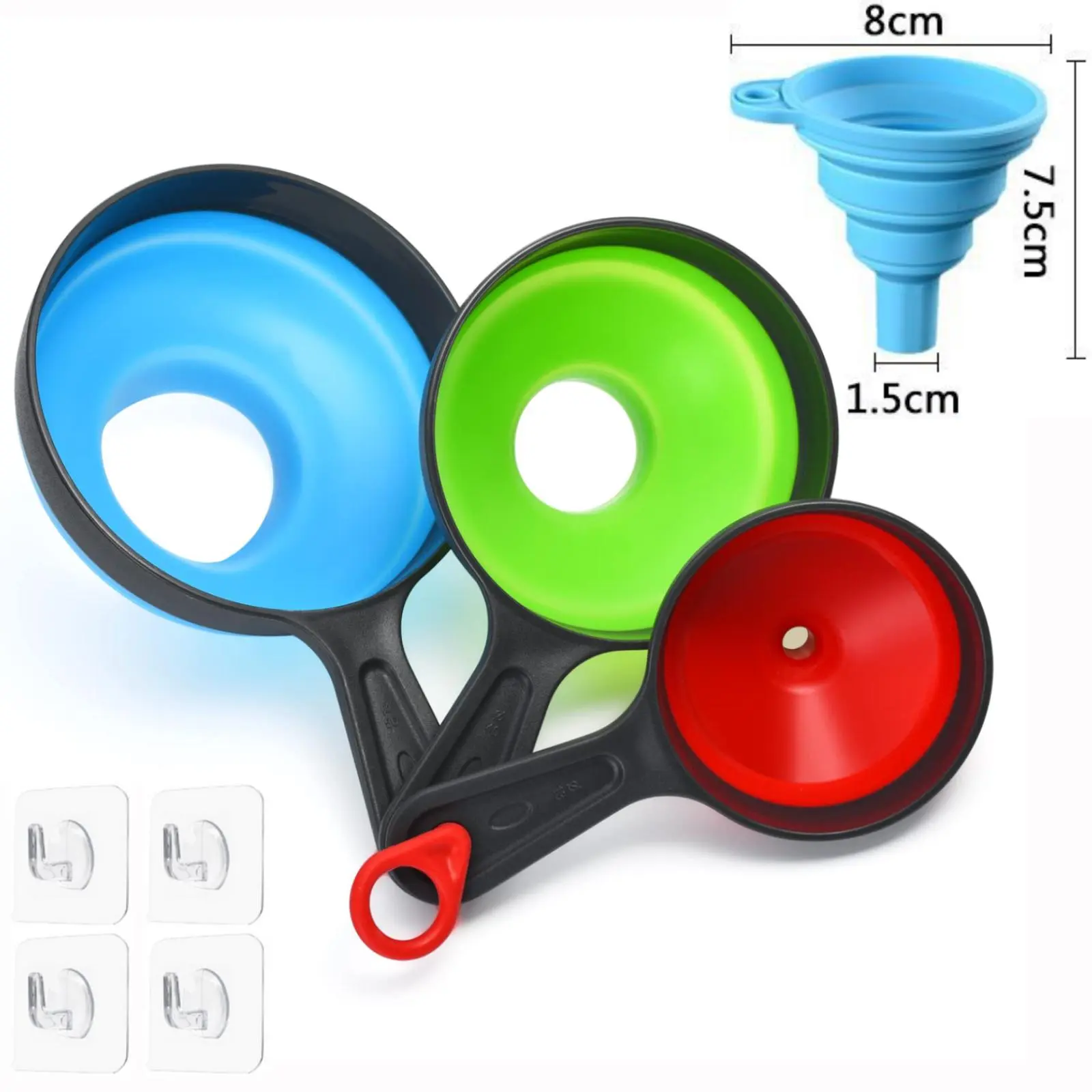 Funnels for Filling Bottles, Wide Mouth Canning Funnel for Kitchen Use Mason Jars, Small Funnel for Transfer Liquid, Oil and Powder, Food Grade Silicone Collapsible Filter Set