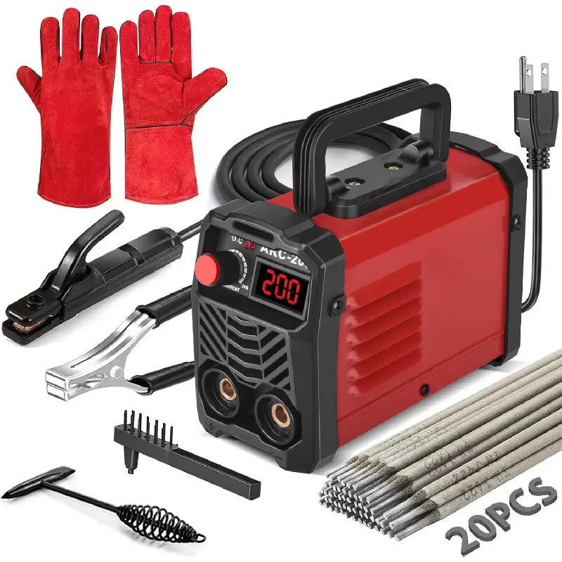 200Amp 20PCS Rods Stick Welder, Super MINI Portable Welding Machine, IGBT Inverter Welder Machine 110V with Hot Start Arc Force Anti-Stick, for 1/16"-1/8" Rod ARC Welder, 2 Chip Hammers (Red)