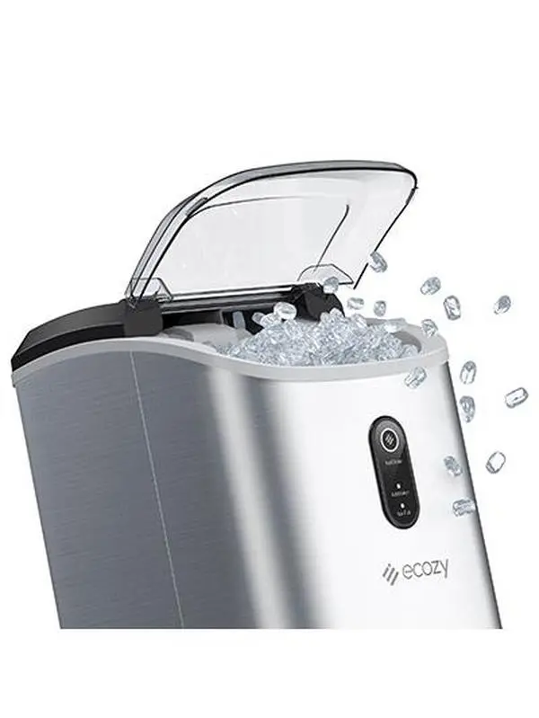 <Home Essenitals> ecozy Countertop Sonic Nugget Ice Maker 33 lbs Daily Output,Self-Cleaning,Stainless Steel, Icemakermachine