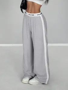 Women's Wide Leg Sweatpants, Side Stripes, Loose Fit Casual Sporty Style, casual comfy sweatpants, All Seasons Comfortable Wear, Athleisure Style